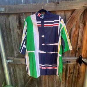 Catherine Ogust Penthouse Gallery TUNIC dress coverup L blue green yellow white